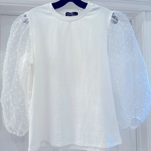 On Twelfth Sheer Puff Sleeve Shirt- White L